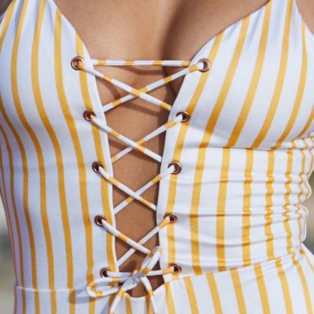 Last 1🆕Venus Mustard Striped One Piece Swimsuit - Picture 4 of 7